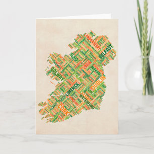 Cartão Mapa de Texto da Cidade de Eire da Irlanda