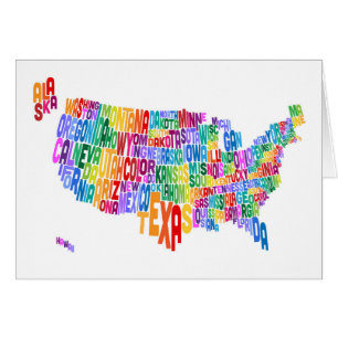 Cartão Mapa de texto da tipografia dos Estados Unidos