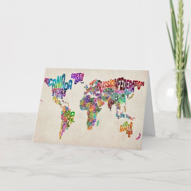 Cartão Mapa de texto do mundo (Frente)