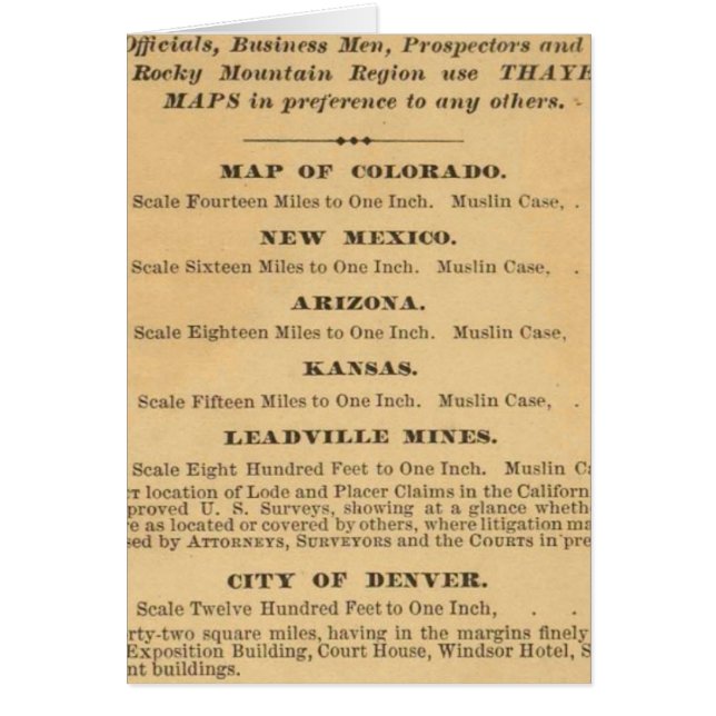 Cartão Mapa de Thayer do Colorado (Frente)
