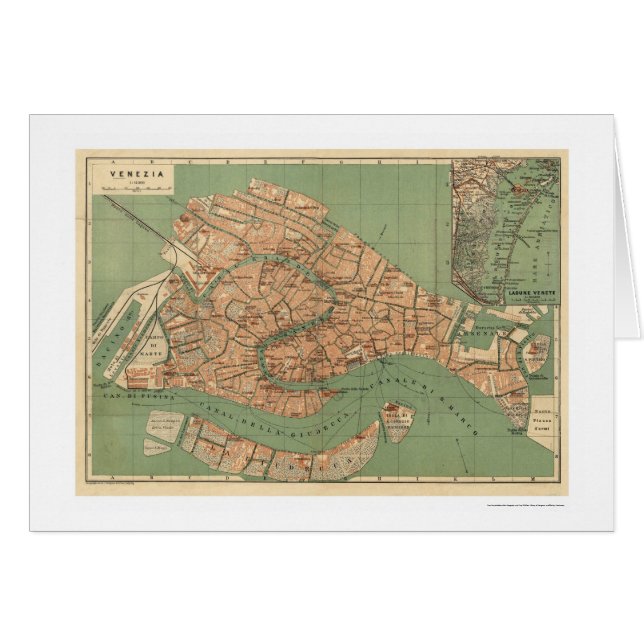 Cartão Mapa de Veneza, Italia por volta de 1886 (Frente Horizontal)