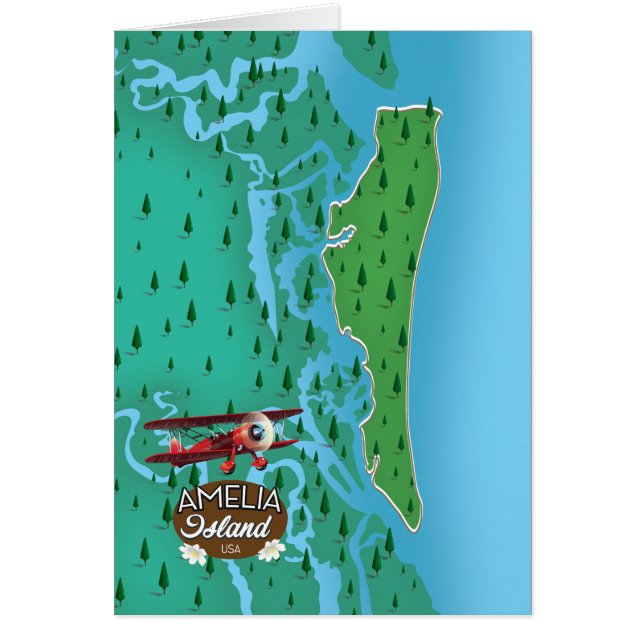 Cartão Mapa de viagem da Ilha Amelia na Flórida. (Frente)