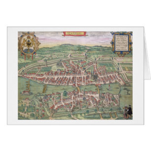 Cartão Mapa de Zurique, de "Civitates Orbis Terrarum"