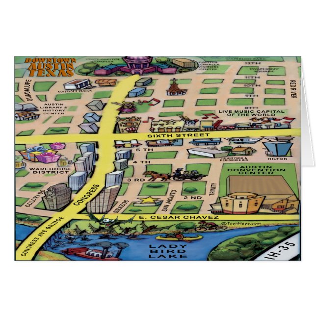 Cartão Mapa do Centro Austin Texas (Frente Horizontal)