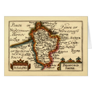 Cartão Mapa do condado de Bedfordshire, Inglaterra