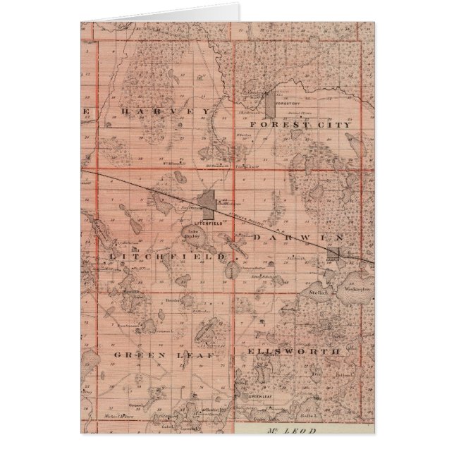 Cartão Mapa do Condado de Meeker, Minnesota (Frente)