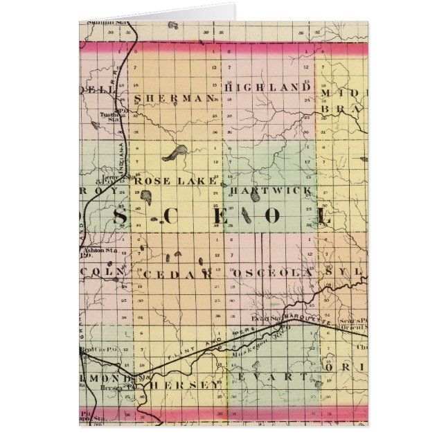 Cartão Mapa do Condado de Osceola, Michigan (Frente)