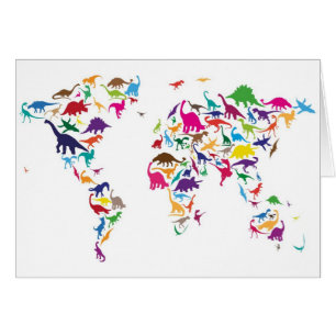 Cartão Mapa do dinossauro do mapa do mundo