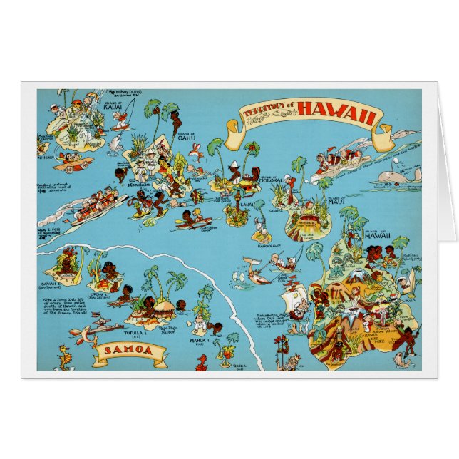 Cartão Mapa do Hawaii Funny Vintage (Frente Horizontal)