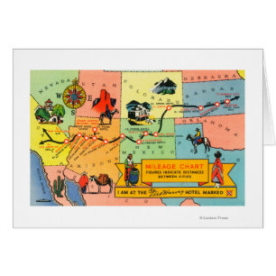 Cartão Mapa do hotel LocationsCA de Fred Harvey a KS