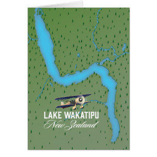 Cartão Mapa do Lago Wakatipu Nova Zelândia