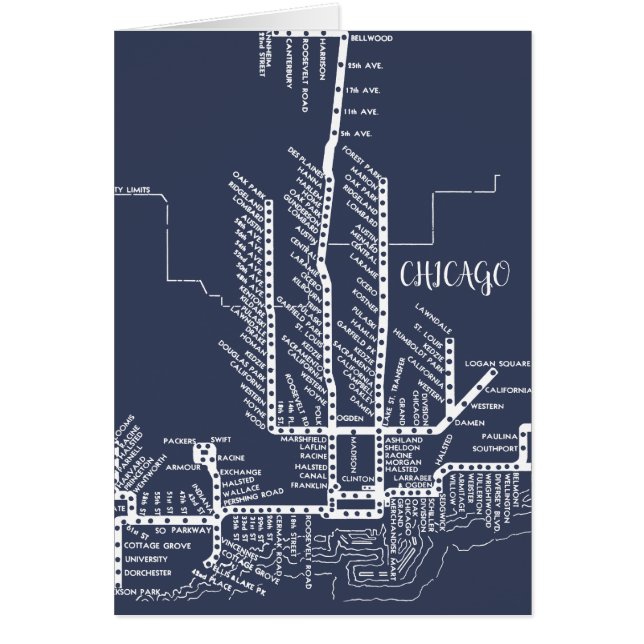 Cartão Mapa do metrô de Chicago com parada do trem White  (Frente)
