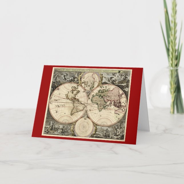 Cartão Mapa do mundo antigo por Nicolao Visscher, cerca (Frente)