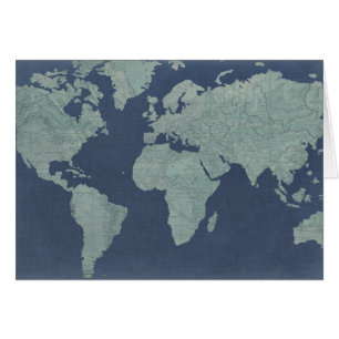 Cartão Mapa do Mundo de Linen Azul