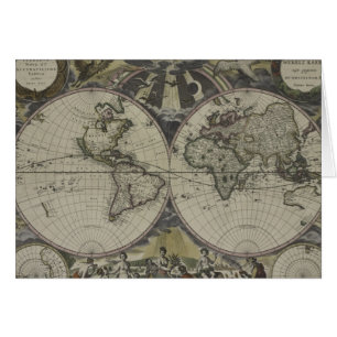 Cartão Mapa do mundo dobro 1672 do hemisfério