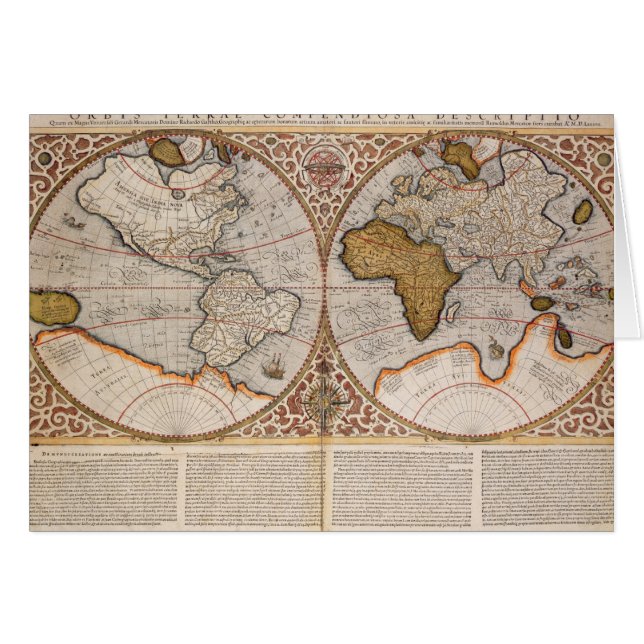 Cartão Mapa do mundo dobro do hemisfério, 1587 (Frente Horizontal)
