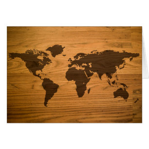 Cartão Mapa do mundo na grão de madeira