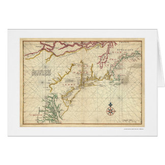 Cartão Mapa do nordeste 1639 dos EUA da costa