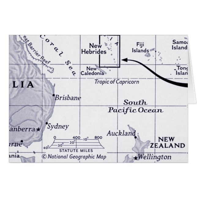 Cartão Mapa do oceano de South Pacific (Frente Horizontal)