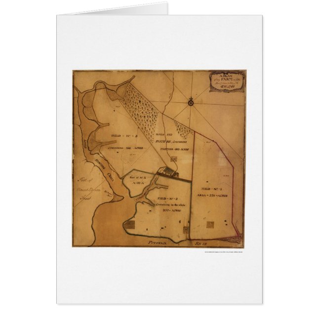 Cartão Mapa do plano da fazenda de George Washington - (Frente)