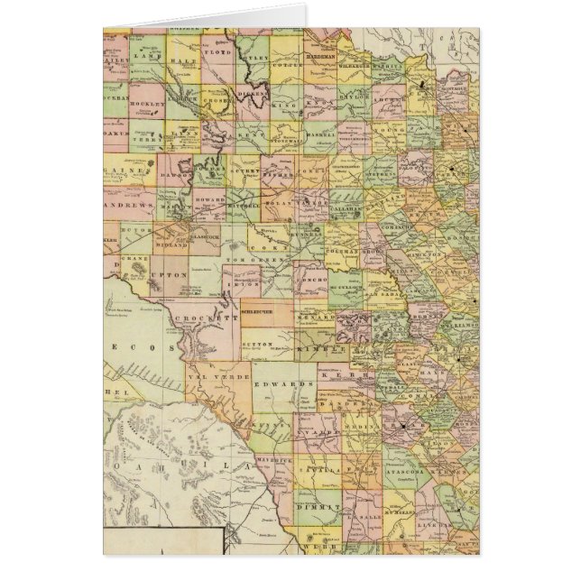 Cartão Mapa do Texas para o Condado de Large Scale e o Ra (Frente)