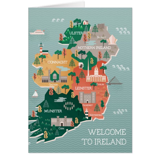 Cartão Mapa do viagem de marcos & de cidades de Ireland | (Frente)