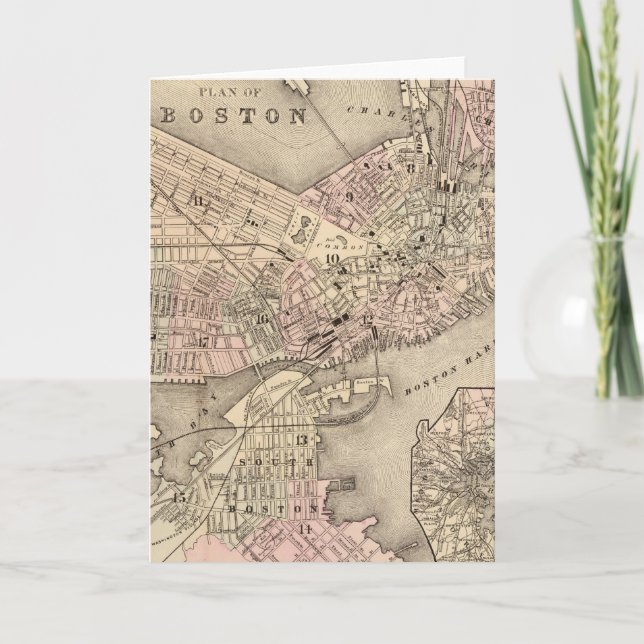 Cartão Mapa do vintage de Boston (1880) (Frente)