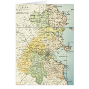 Cartão Mapa do vintage de Dublin e de arredores (1900)