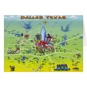 Cartão Mapa dos desenhos animados de Dallas Texas