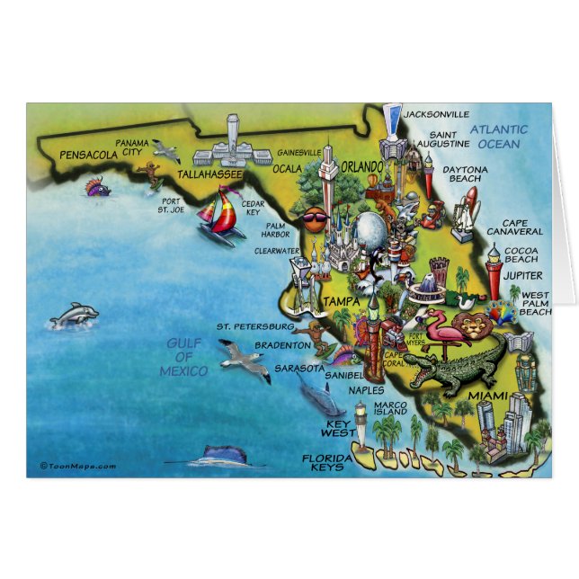 Cartão Mapa dos desenhos animados de Florida (Frente Horizontal)