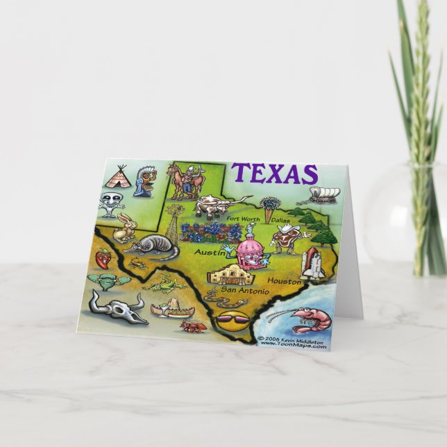 Cartão Mapa dos desenhos animados de TEXAS (Frente)