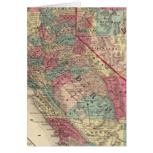Cartão Mapa dos Estados da Califórnia e de Nevada (Frente)
