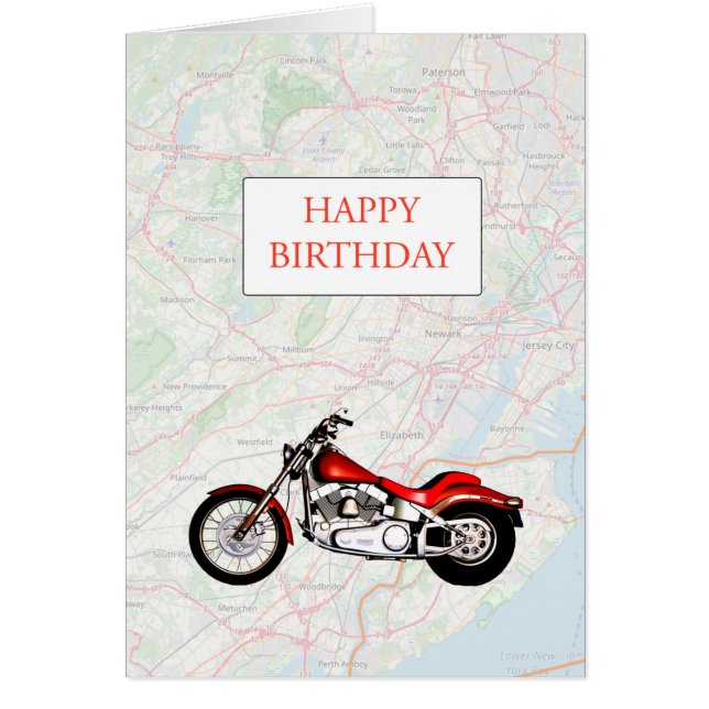 Cartão Mapa e Aniversário da Motobicicleta (Frente)