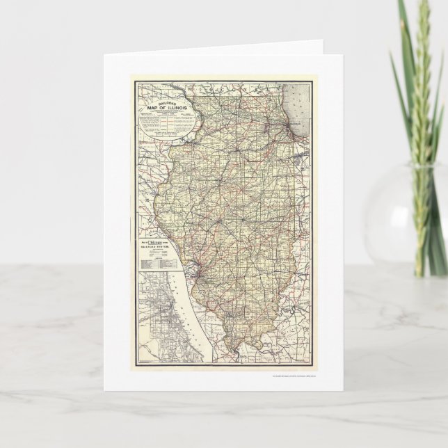 Cartão Mapa Ferroviário De Illinois 1898 (Frente)