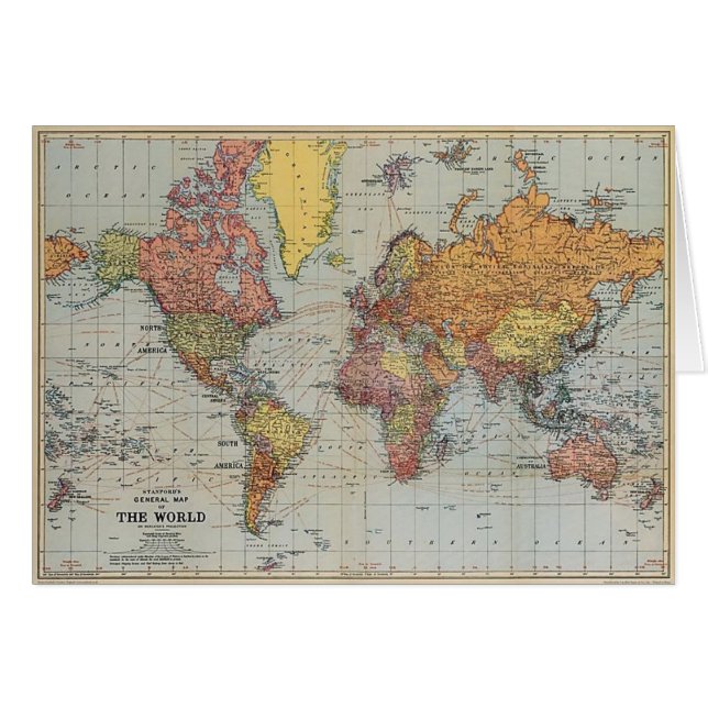Cartão Mapa Geral Vintage do Mundo (Frente Horizontal)
