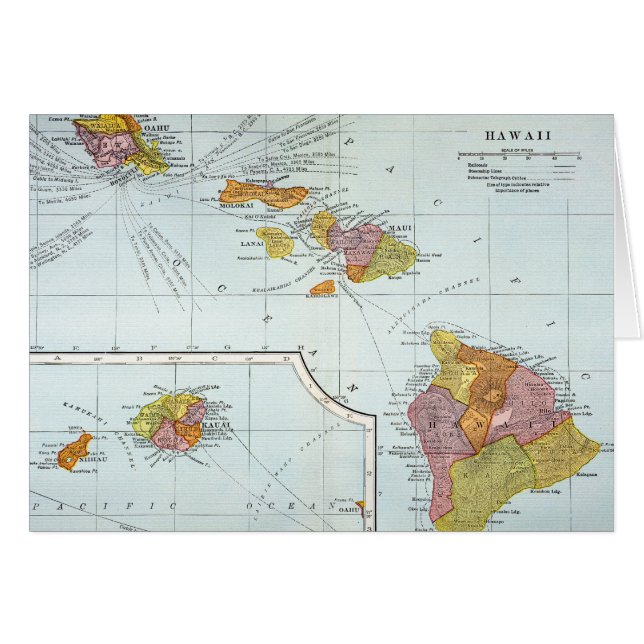Cartão Mapa: Havaí, 1905 (Frente horizontal)