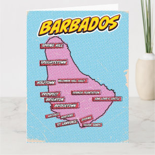 Cartão Mapa ilustrado de Barbados em Pop Art