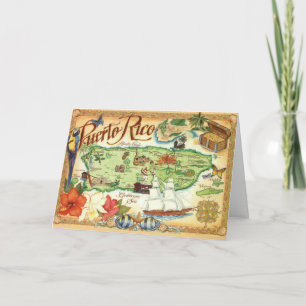 Cartão Mapa Ilustrado de Porto Rico