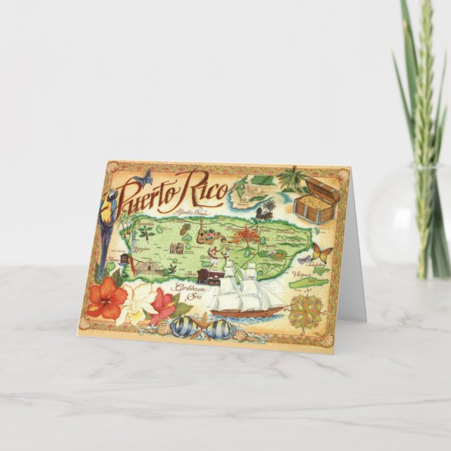 Cartão Mapa Ilustrado de Porto Rico  (Frente)