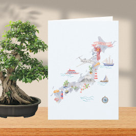 Cartão Mapa Ilustrado do Japão Dobrado como Saudação