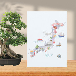 Cartão Mapa Ilustrado do Japão Plano de Boas-vindas