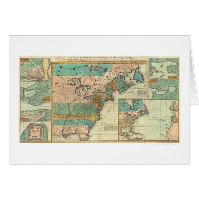 Cartão Mapa inglês de América do império - 1755 (Frente Horizontal)