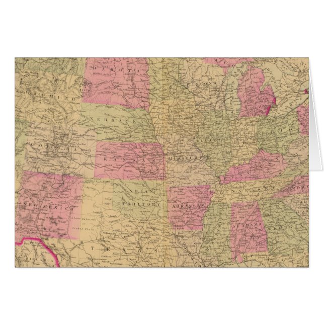 Cartão Mapa litográfico e colorido da mão dos Estados Uni (Frente Horizontal)