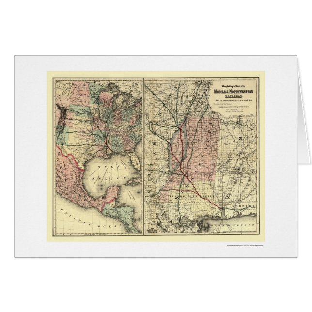 Cartão Mapa móvel & do noroeste 1871 da estrada de ferro (Frente Horizontal)