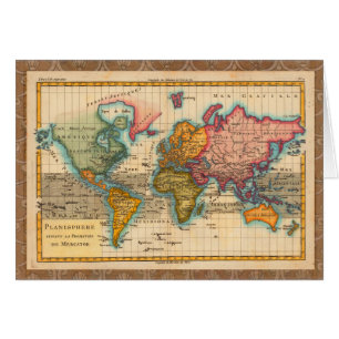 Cartão Mapa Mundial 1700s Antiquado
