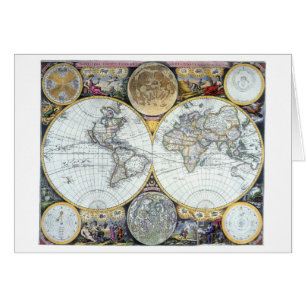 Cartão Mapa Mundial Antigo, Atlas Maritimus de John Selle