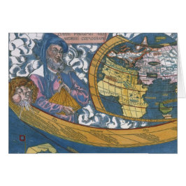 Cartão Mapa Mundial Antigo com Claudius Ptolemy, 1507