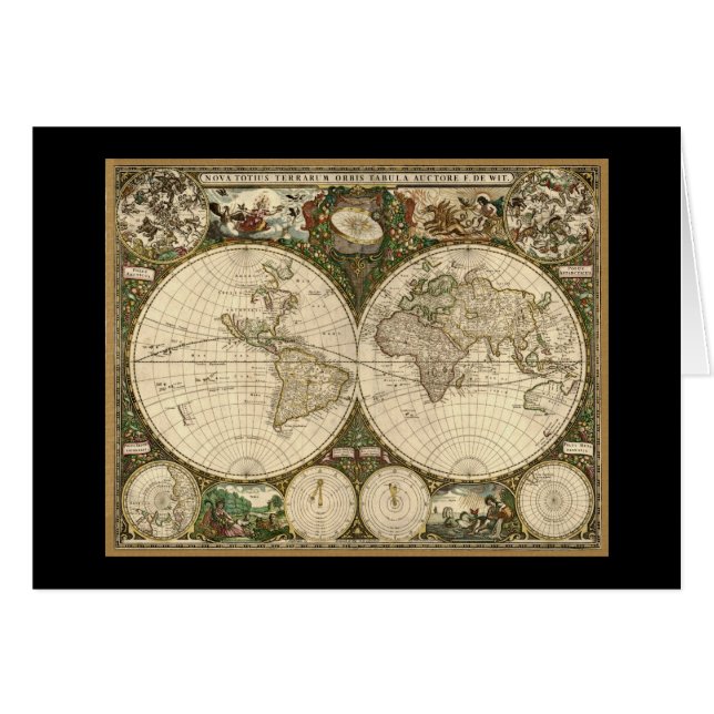 Cartão Mapa mundial antigo de Frederick de Wit em 1660 (Frente Horizontal)