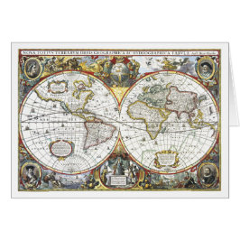 Cartão Mapa Mundial Antigo por Hendrik Hondius, 1630