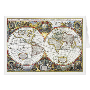 Cartão Mapa Mundial Antigo por Hendrik Hondius, 1630
